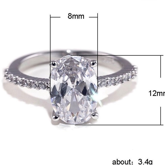 5ct Oval Cut White Sapphire 925 SS Ring - Picture 4 of 7